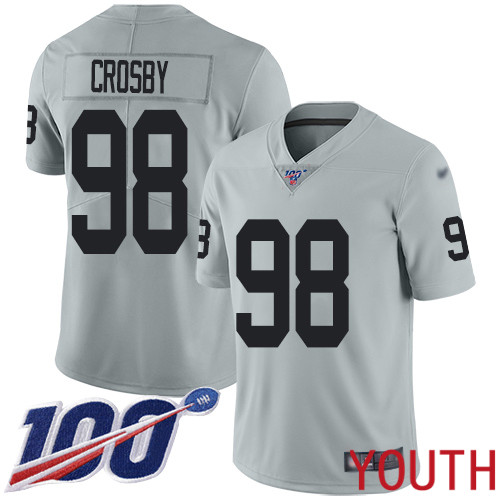 Oakland Raiders Limited Silver Youth Maxx Crosby Jersey NFL Football #98 100th Season Inverted Legend Jersey